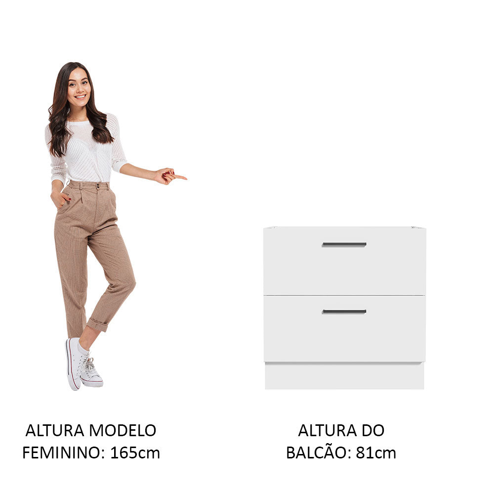 Balcão de Cozinha 80 x 60 cm 2 Gavetas (Sem Tampo) Branco Agata Madesa