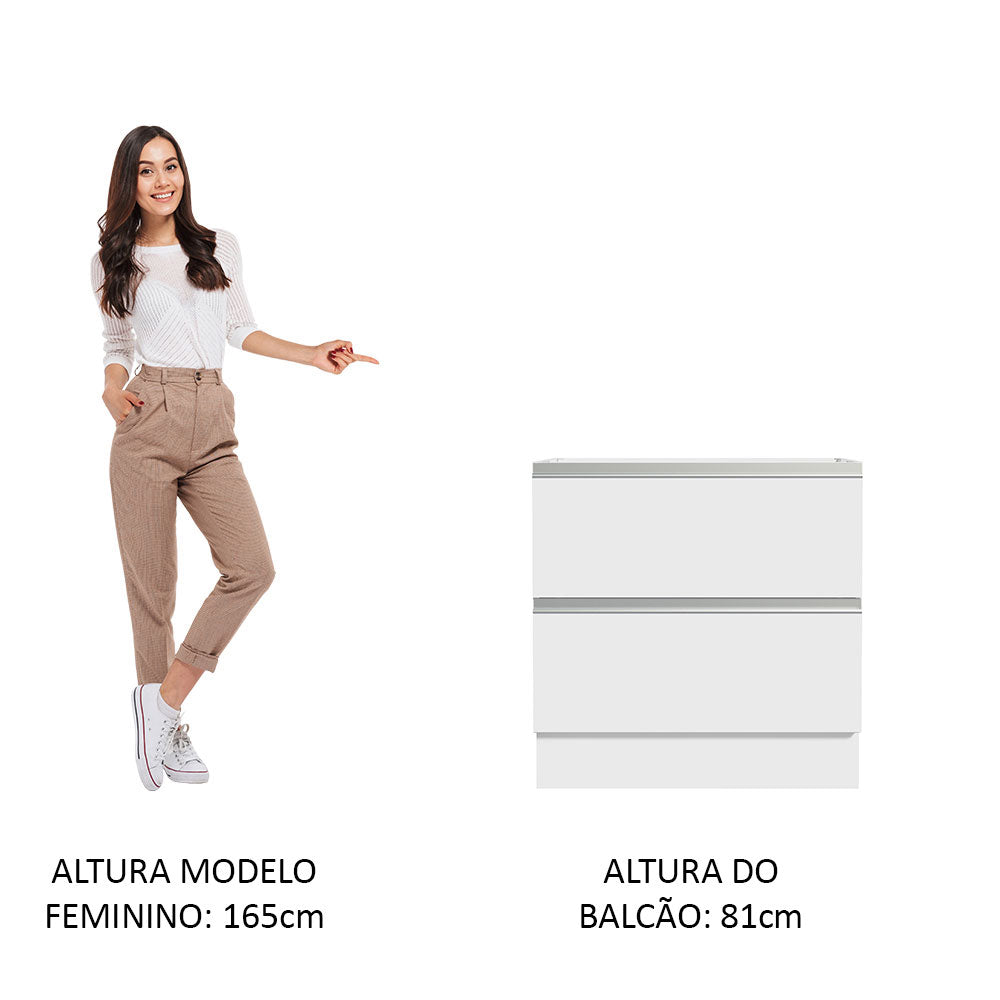 Balcão de Cozinha 80 x 60 cm 2 Gavetas (Sem Tampo) Branco Glamy Madesa