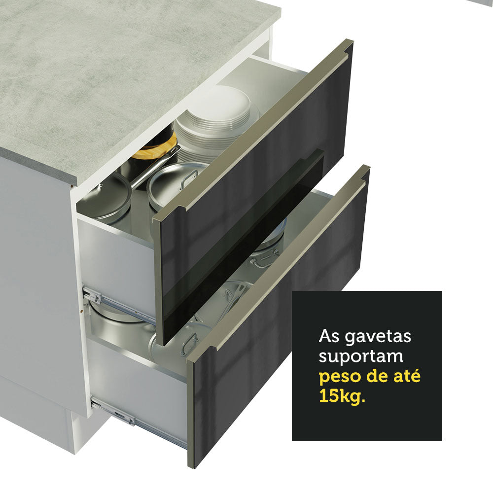 Balcão Madesa Lux 80 cm 2 Gavetas (Sem Tampo) Branco/Preto