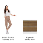 Balcão de Cozinha 80 x 60 cm 2 Gavetas (Sem Tampo) Branco/Rustic Glamy Madesa