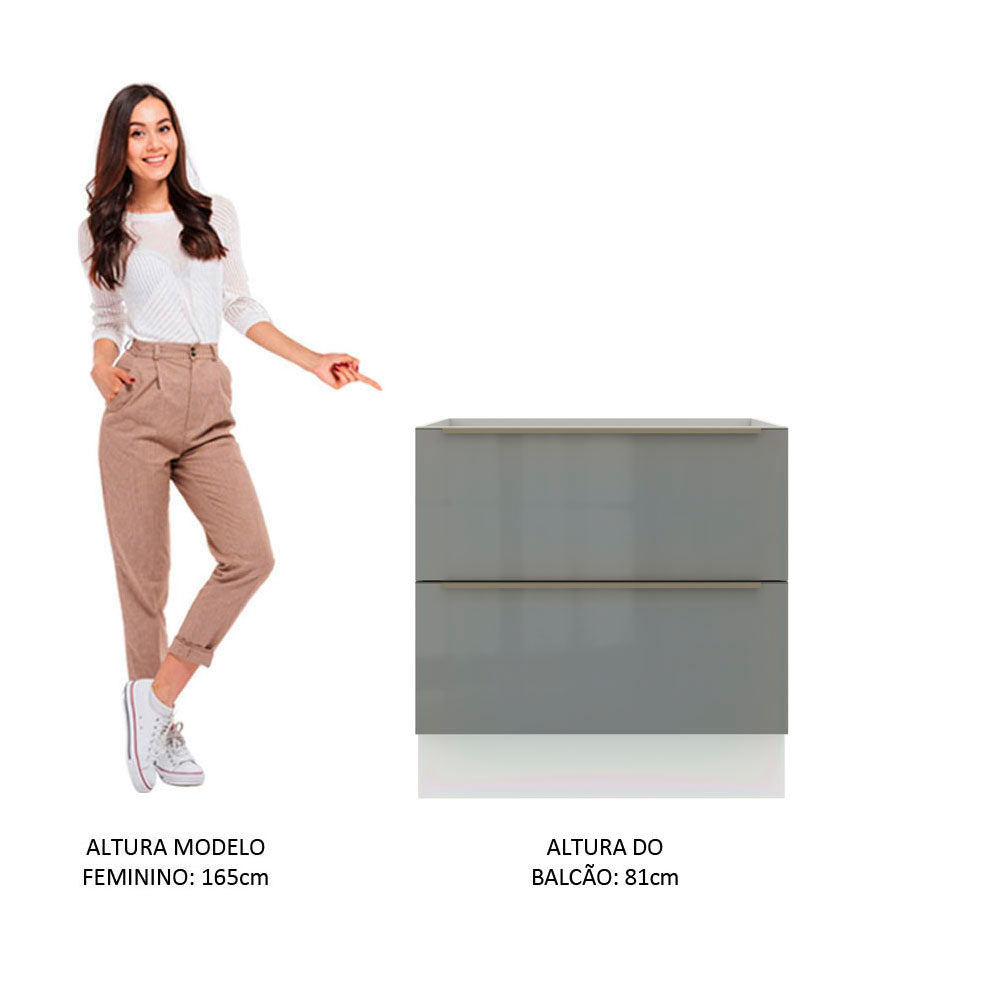 Balcão Madesa Lux 80 cm 2 Gavetas (Sem Tampo) Branco/Cinza