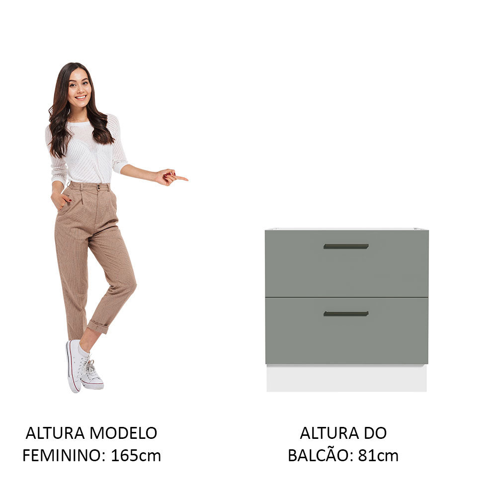 Balcão de Cozinha 80 x 60 cm 2 Gavetas (Sem Tampo) Branco/Cinza Agata Madesa