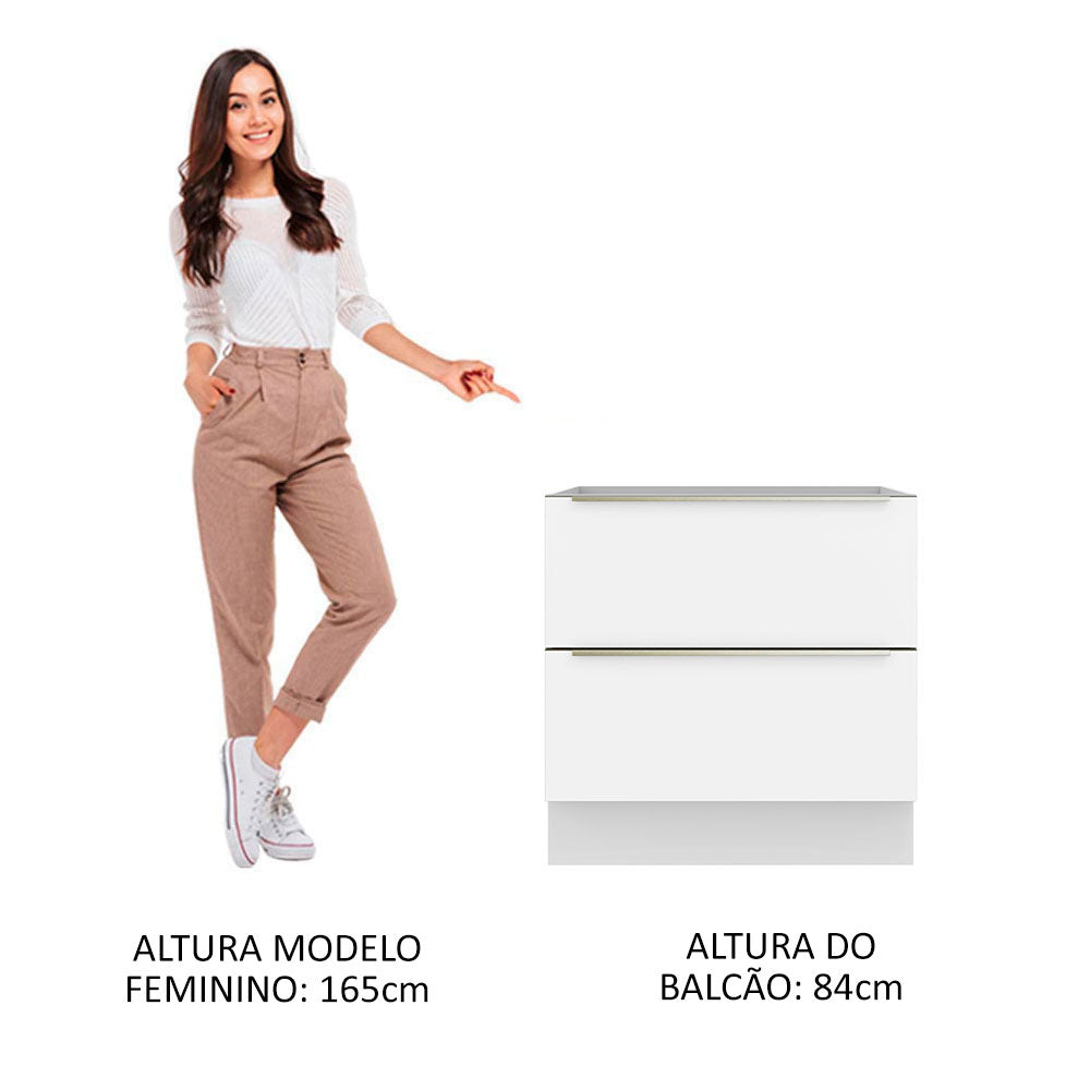 Balcão Madesa Lux 80 cm 2 Gavetas (Sem Tampo) Branco/Branco Veludo