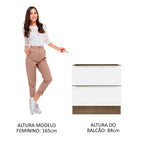 Balcão Madesa Lux 80 cm 2 Gavetas (Sem Tampo) Rustic/Branco Veludo