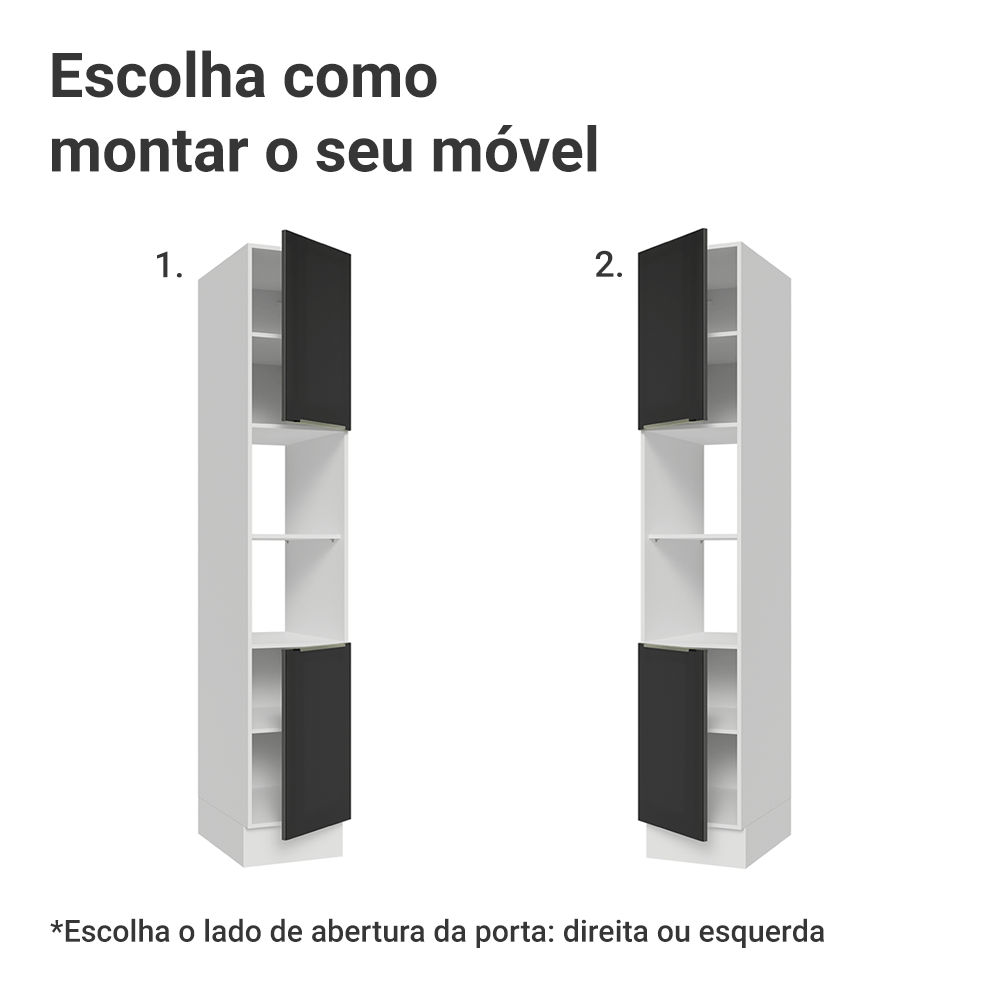 Paneleiro 40 x 60 cm 2 Portas e 2 Nichos Branco/Preto Lux Madesa