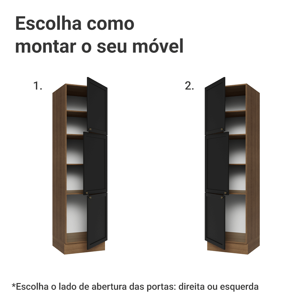 Paneleiro 60 x 60 cm 3 Portas Rustic/Preto Vik Madesa