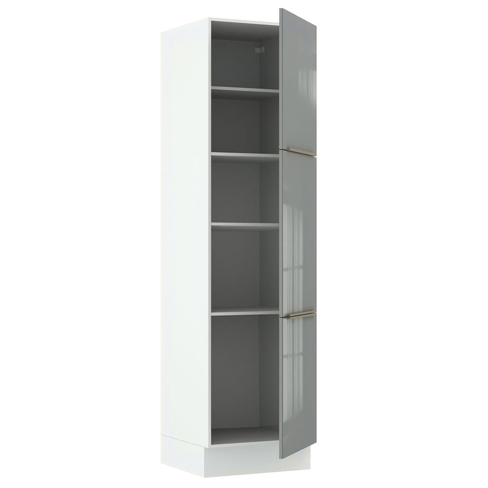 Paneleiro Madesa Lux 60 cm 3 Portas Branco/Cinza