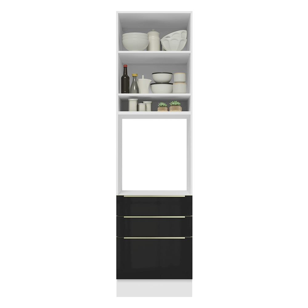 Torre Quente 60 x 60 cm 1 Porta 3 Gavetas Branco/Preto Lux Madesa