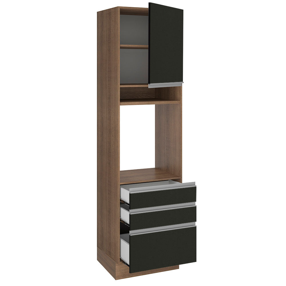 Torre Quente Madesa Glamy 60 x 60 cm 1 Porta 3 Gavetas Rustic/Preto