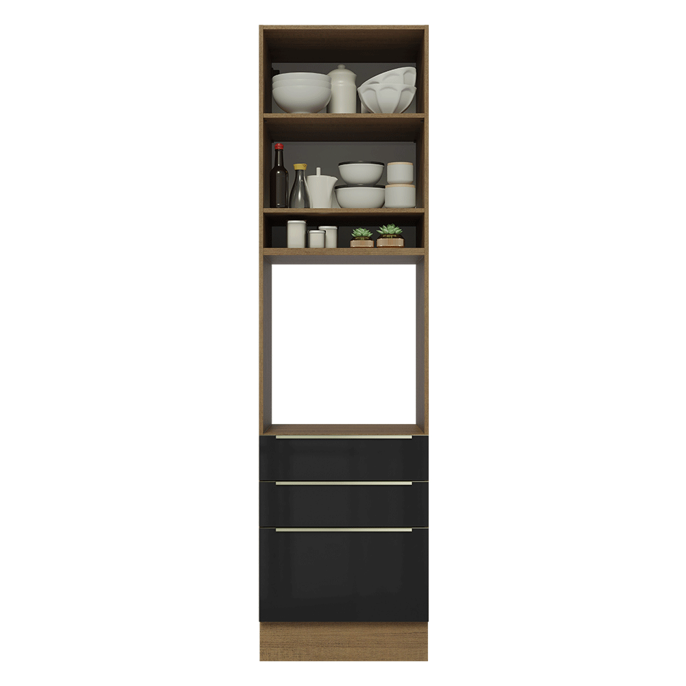 Torre Quente 60 x 60 cm 1 Porta 3 Gavetas Rustic/Preto Lux Madesa