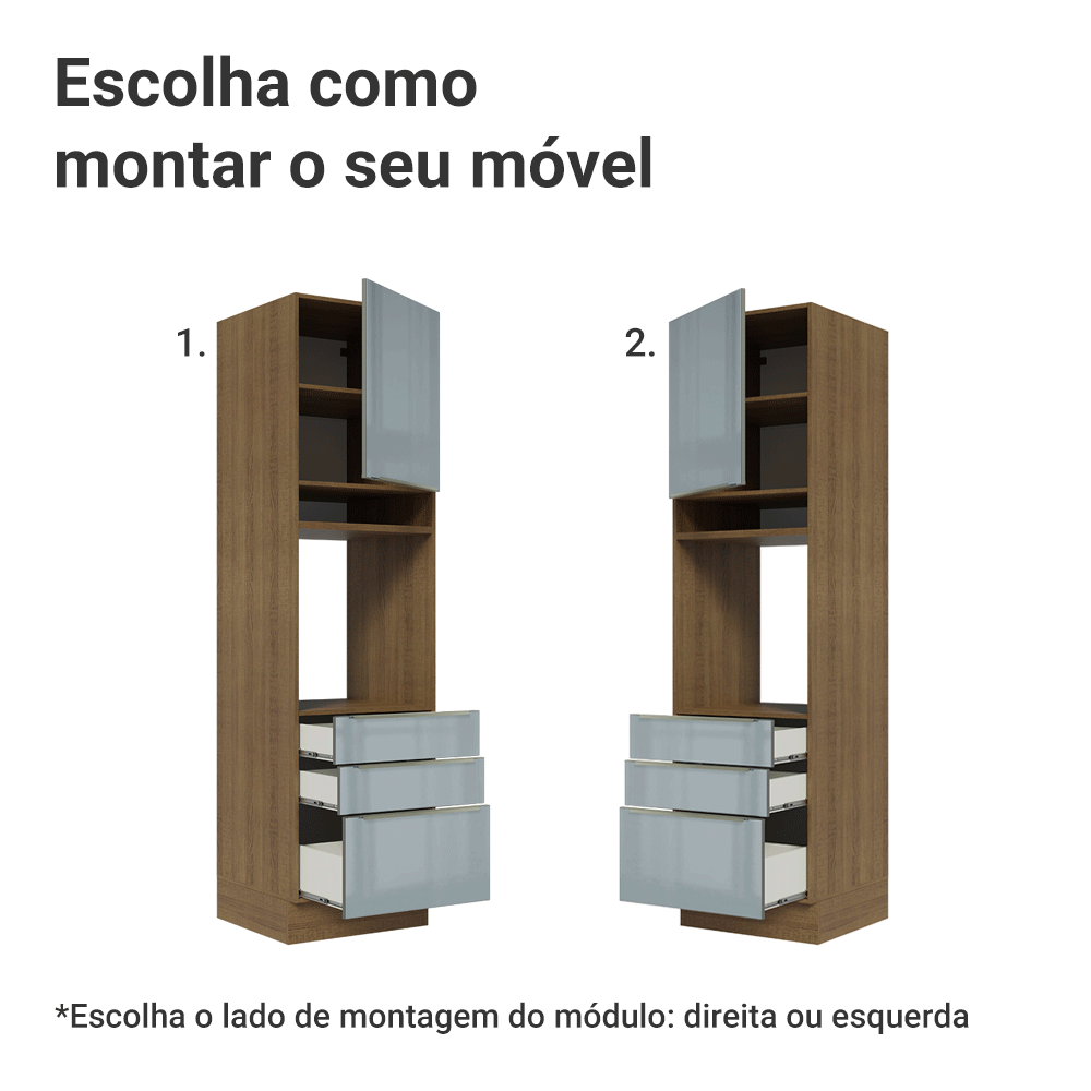 Torre Quente 60 x 60 cm 1 Porta 3 Gavetas Rustic/Cinza Lux Madesa