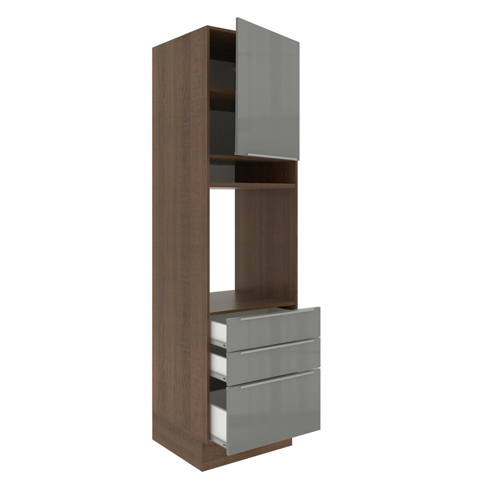 Torre Quente 60 x 60 cm 1 Porta 3 Gavetas Rustic/Cinza Lux Madesa