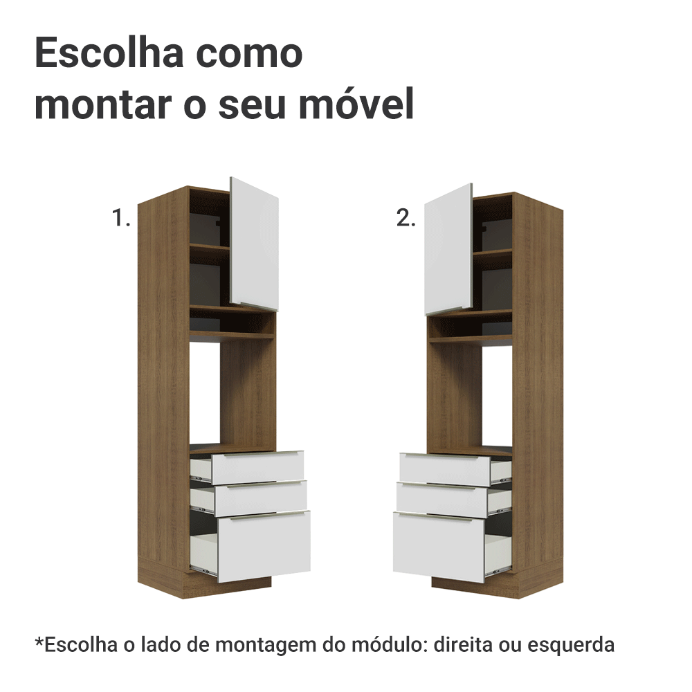 Torre Quente 60 x 60 cm 1 Porta 3 Gavetas Rustic/Branco Veludo Lux Madesa
