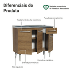 Balcão Gabinete com Pia 3 Portas e 1 Gaveta 105cm Rustic Emilly Madesa