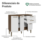 Balcão Gabinete de Pia 105 cm 3 Portas 2 Gavetas Rustic/Branco Lille Madesa