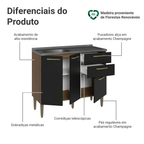 Balcão de Cozinha com Pia 105 cm 3 Portas 2 Gavetas Rustic/Preto Lille Madesa