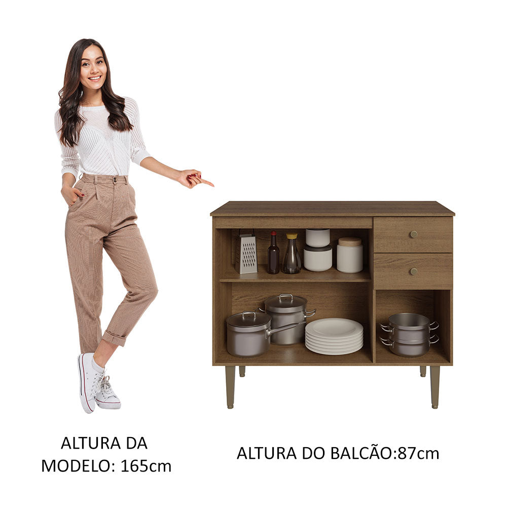 Balcão Gabinete 3 Portas 2 Gavetas Rustic Gourmet Madesa