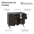 Balcão Gabinete com Pia 3 Portas e 2 Gavetas 105cm Rustic/Preto Gourmet Madesa
