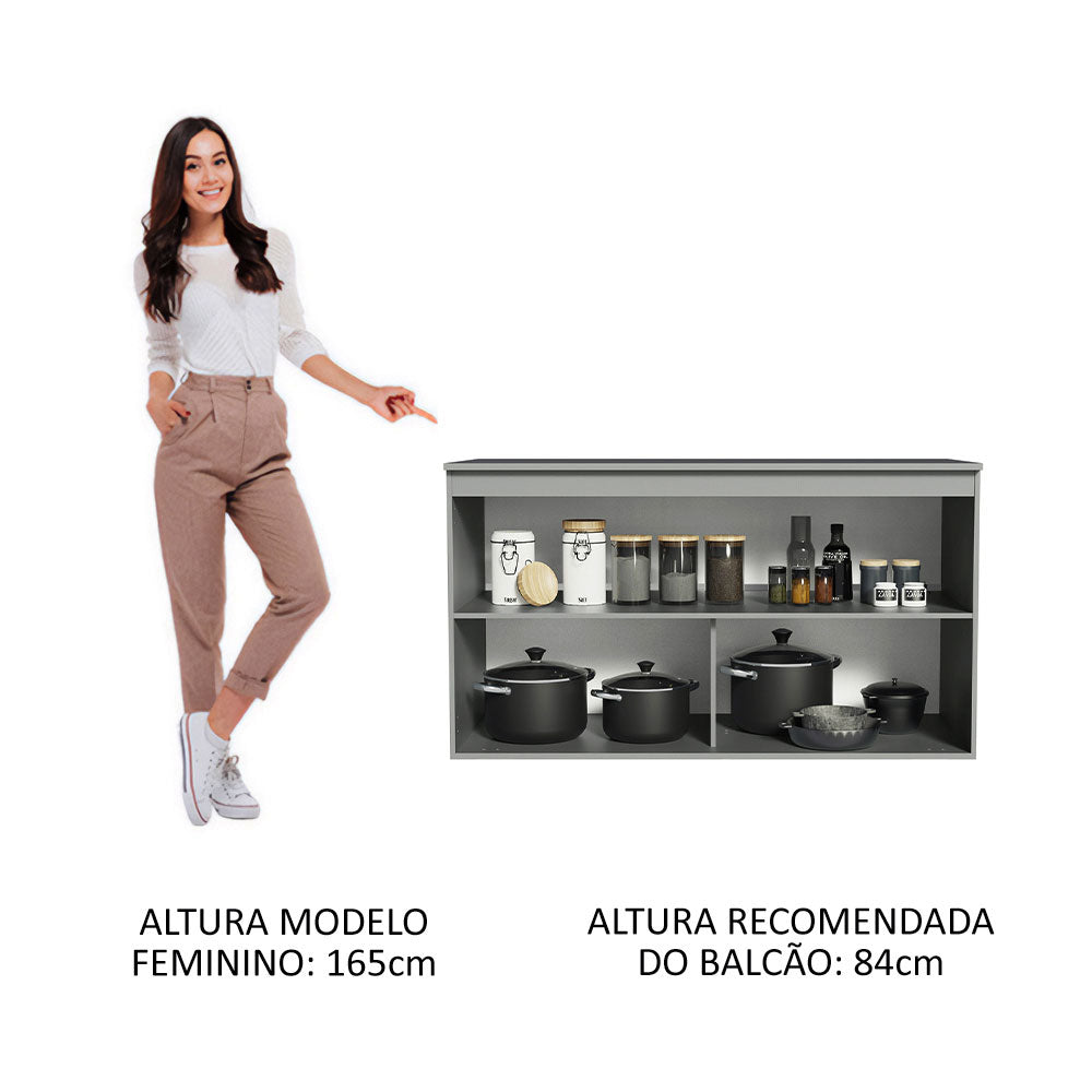 Balcão de Pia 2 Portas Suspenso Cinza Nice Madesa