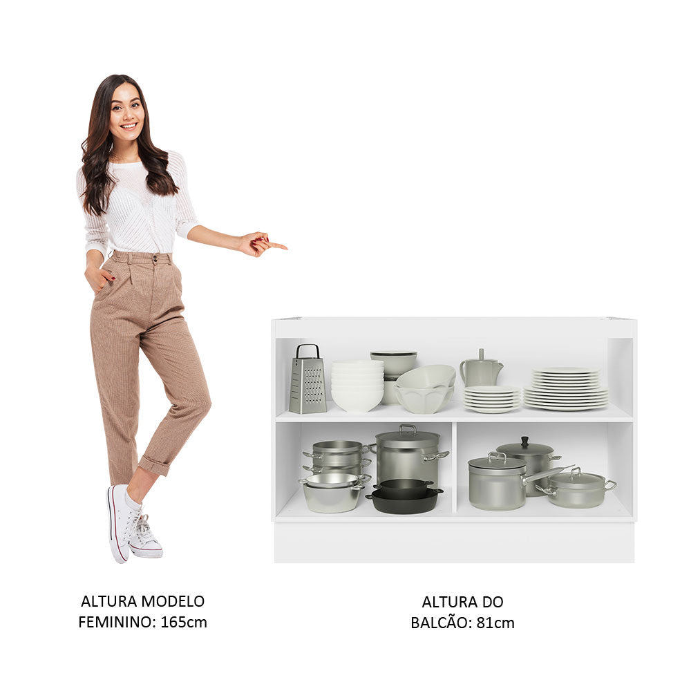 Balcão Gabinete de Pia Madesa Acordes 100% MDF 120 cm 2 Portas Branco/Rustic