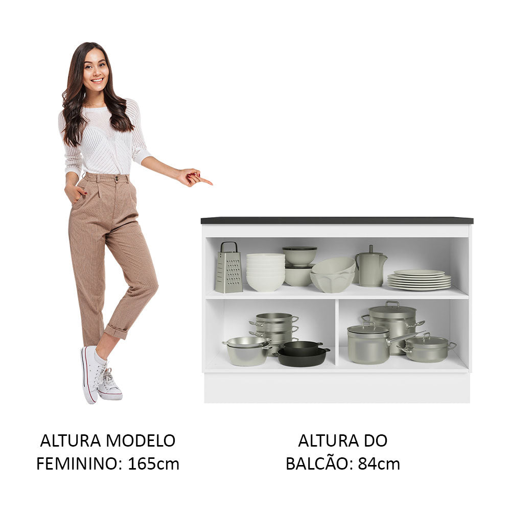 Balcão Cozinha 100% MDF 120 cm 2 Portas Branco/Preto Acordes Madesa
