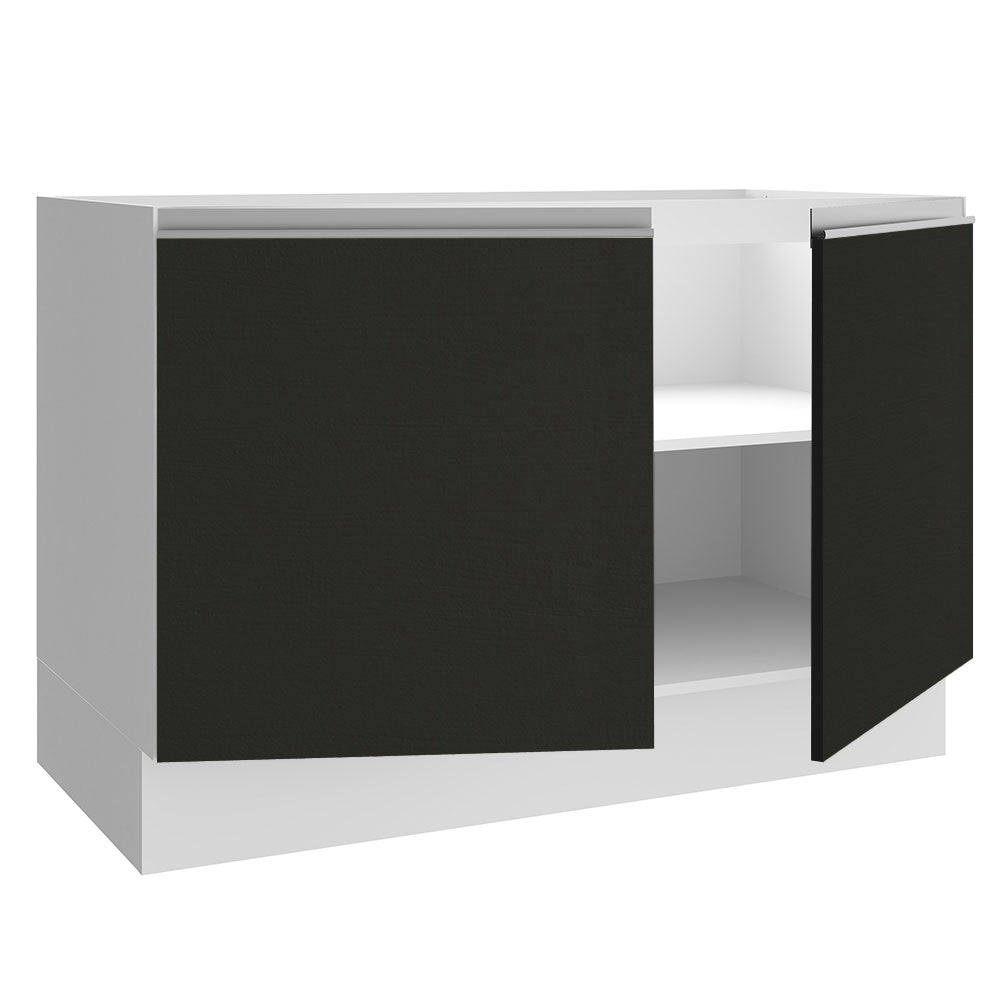 Balcão Gabinete de Pia Madesa Glamy 120 cm 2 Portas (Sem Tampo e Pia) Branco/Preto