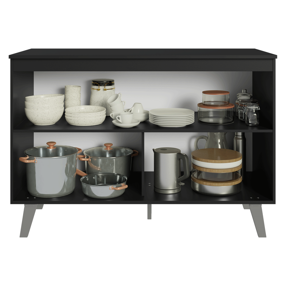 Balcão de Cozinha 120 cm 2 Portas Com Pés Preto Nice Madesa