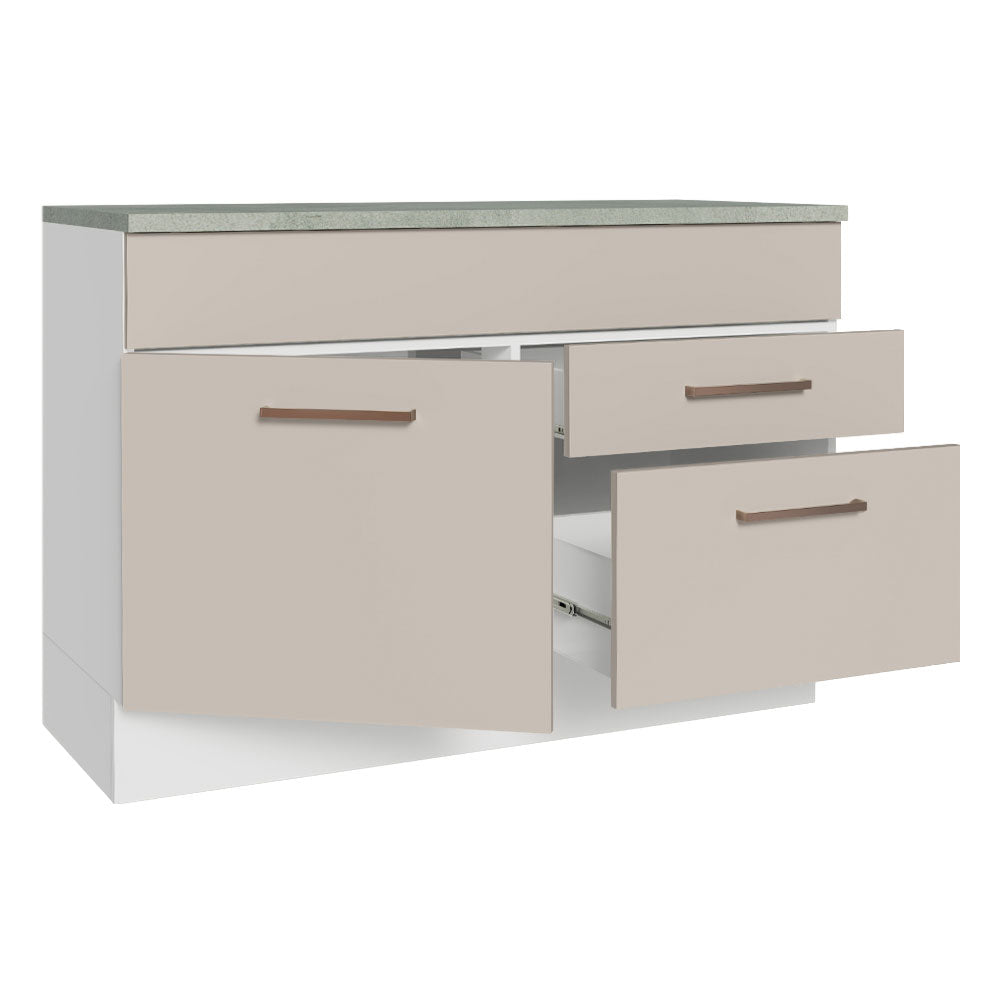 Balcão Cozinha 1 Porta e 2 Gavetas (Com Tampo) Branco/Crema Agata Madesa