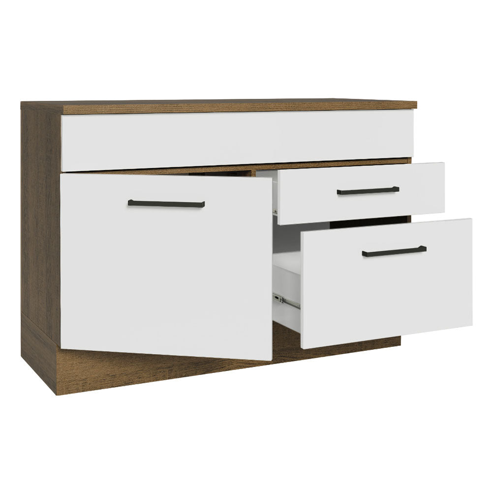 Balcão Cozinha 1 Porta e 2 Gavetas (Com Tampo) Rustic/Branco Agata Madesa