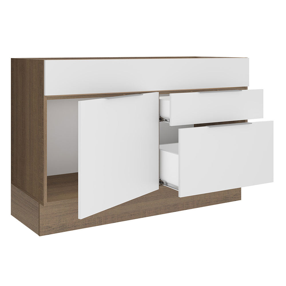 Balcão Gabinete de Pia Madesa Stella 1 Porta e 2 Gavetas (Sem Tampo e Pia) Rustic/Branco