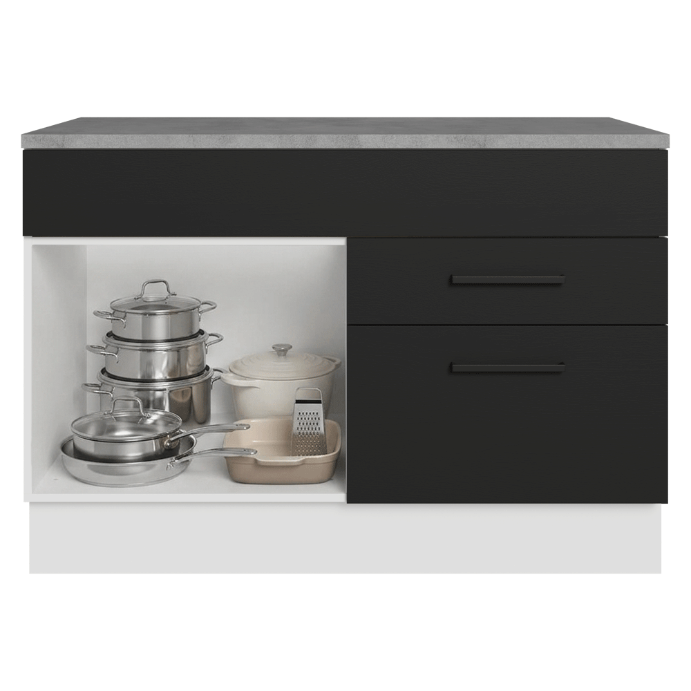 Balcão Cozinha 1 Porta e 2 Gavetas (Com Tampo) Branco/Preto Agata Madesa