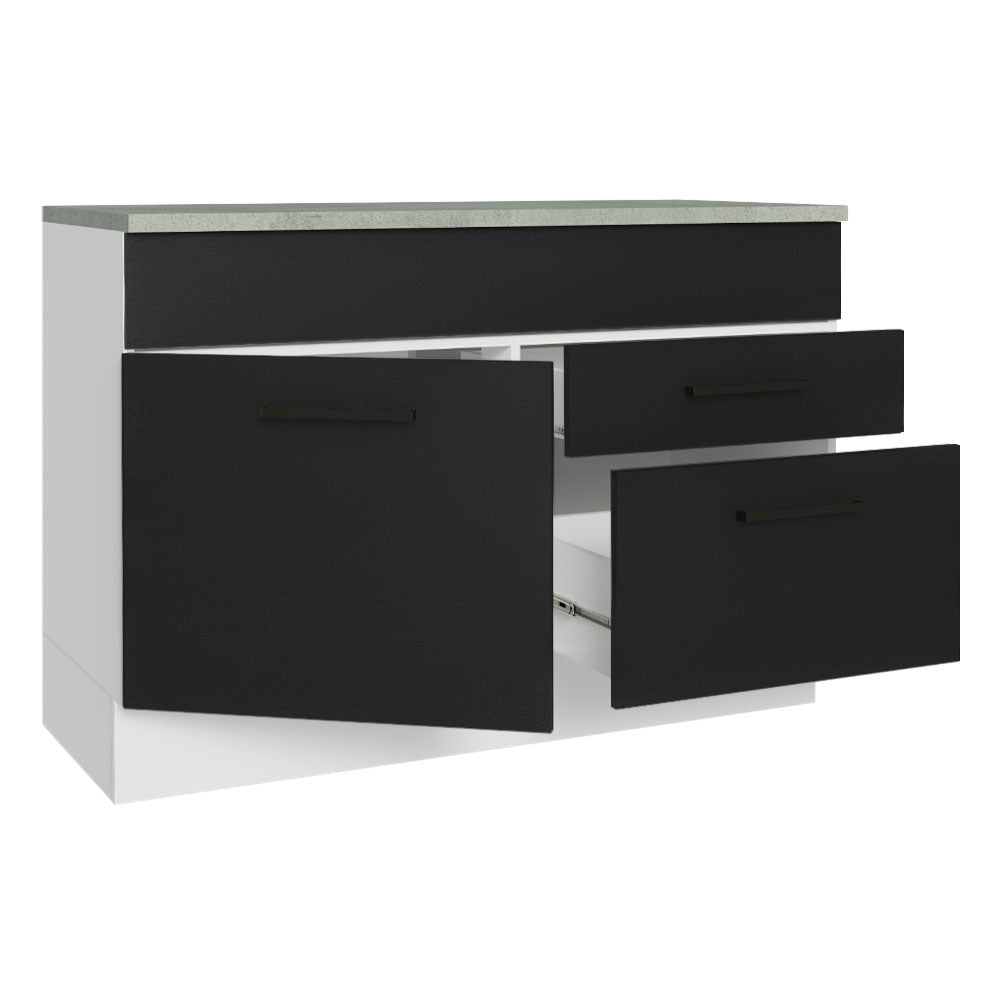 Balcão Cozinha 1 Porta e 2 Gavetas (Com Tampo) Branco/Preto Agata Madesa