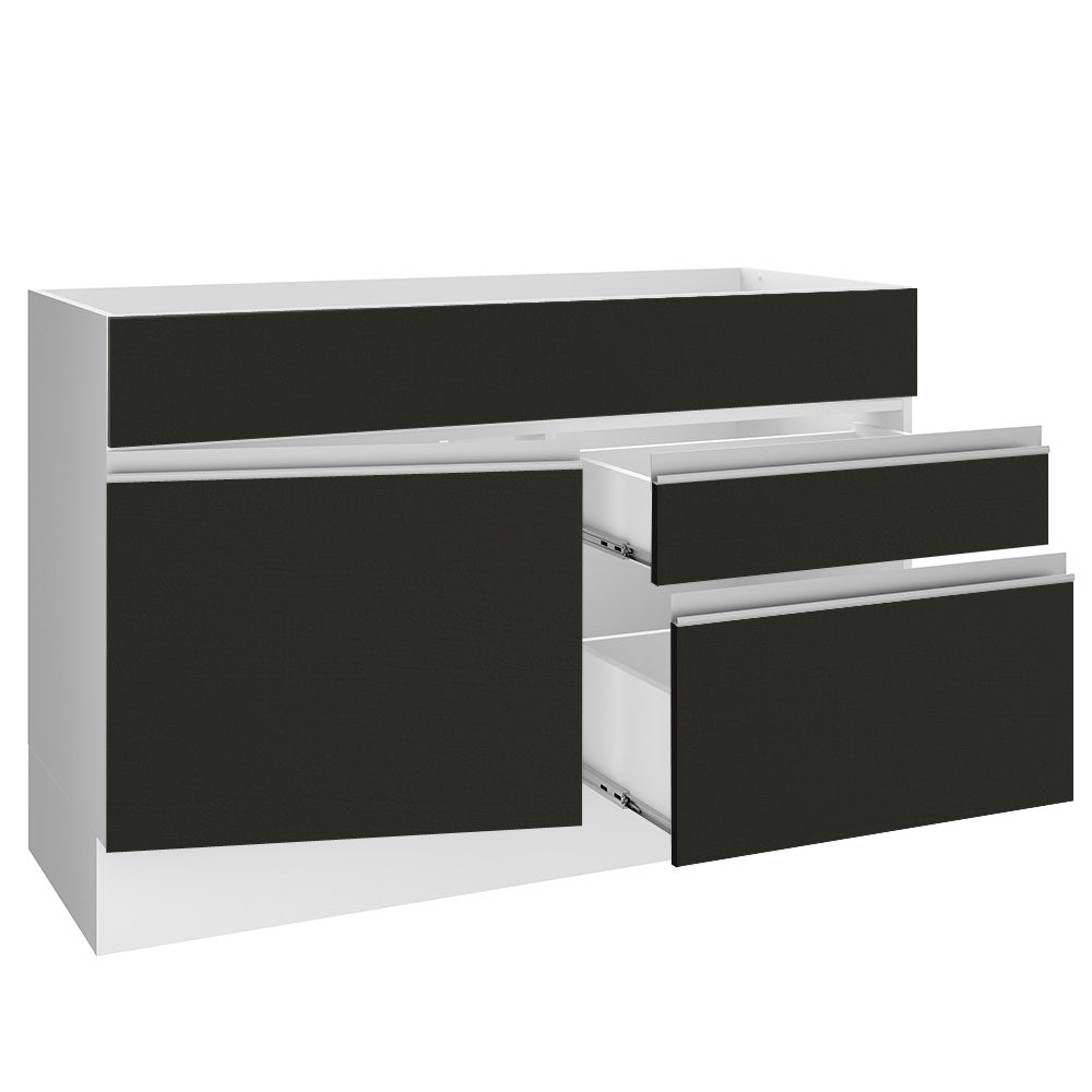 Balcão Gabinete de Pia Madesa Glamy 120 cm 1 Porta 2 Gavetas (Sem Tampo e Pia) Branco/Preto