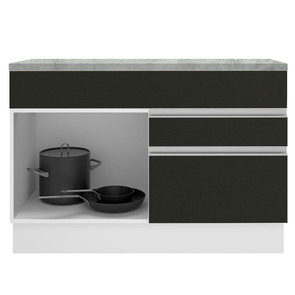Balcão Madesa Glamy 120 cm 1 Porta e 2 Gavetas (Com Tampo) Branco/Preto