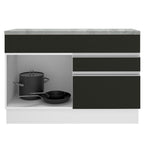 Balcão Madesa Glamy 120 cm 1 Porta e 2 Gavetas (Com Tampo) Branco/Preto