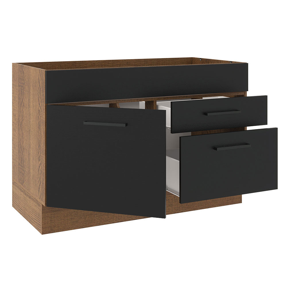 Balcão Gabinete de Pia Madesa Agata 1 Porta e 2 Gavetas (Sem Tampo e Pia) Rustic/Preto