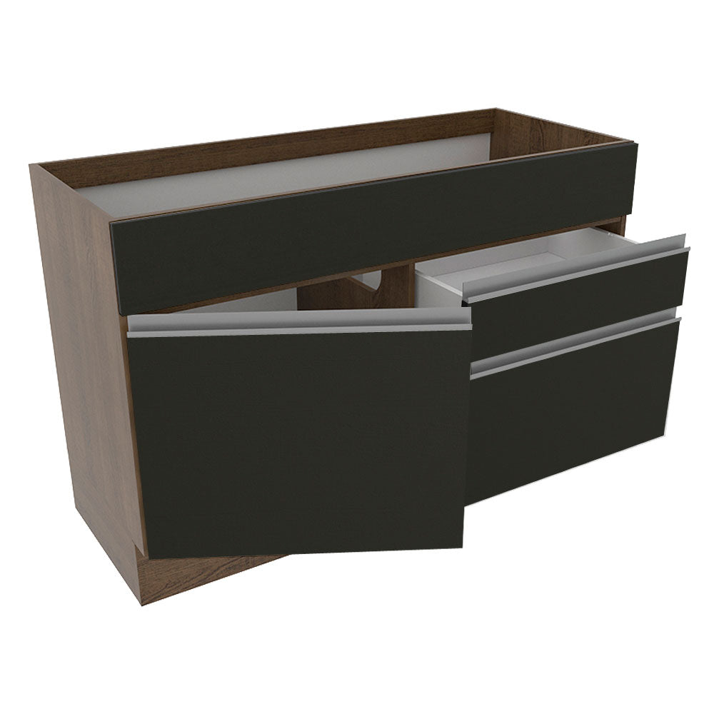 Balcão Gabinete de Pia Madesa Glamy 120 cm 1 Porta 2 Gavetas (Sem Tampo e Pia) Rustic/Preto