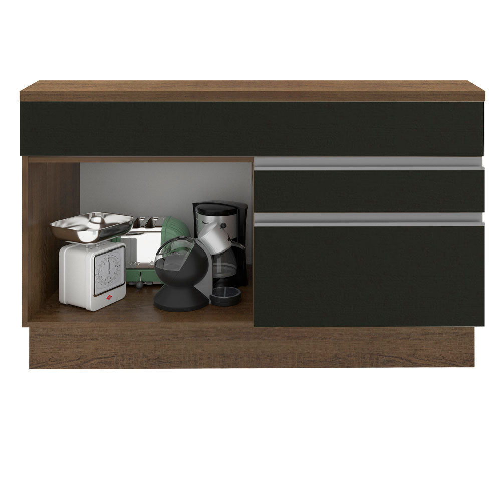 Balcão Madesa Glamy 120 cm 1 Porta e 2 Gavetas (Com Tampo) Rustic/Preto