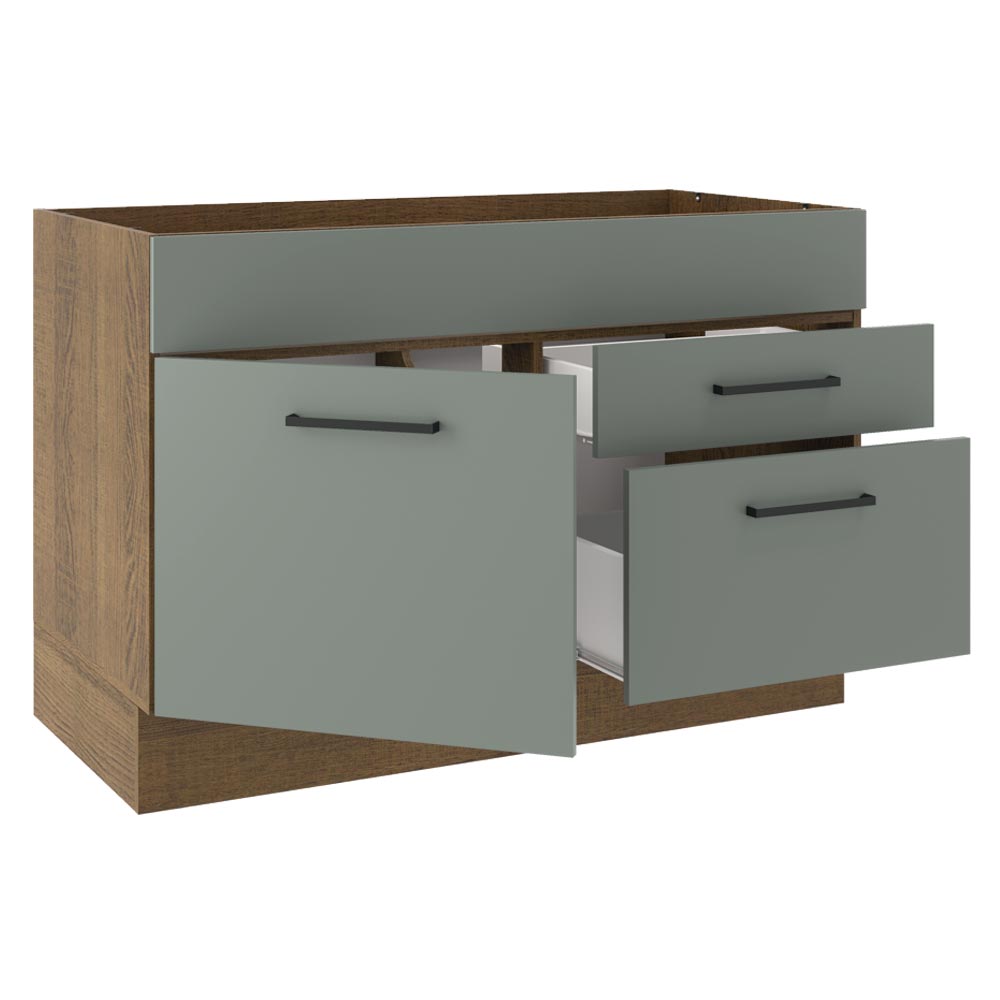 Balcão Gabinete de Pia Madesa Agata 1 Porta e 2 Gavetas (Sem Tampo e Pia) Rustic/Cinza