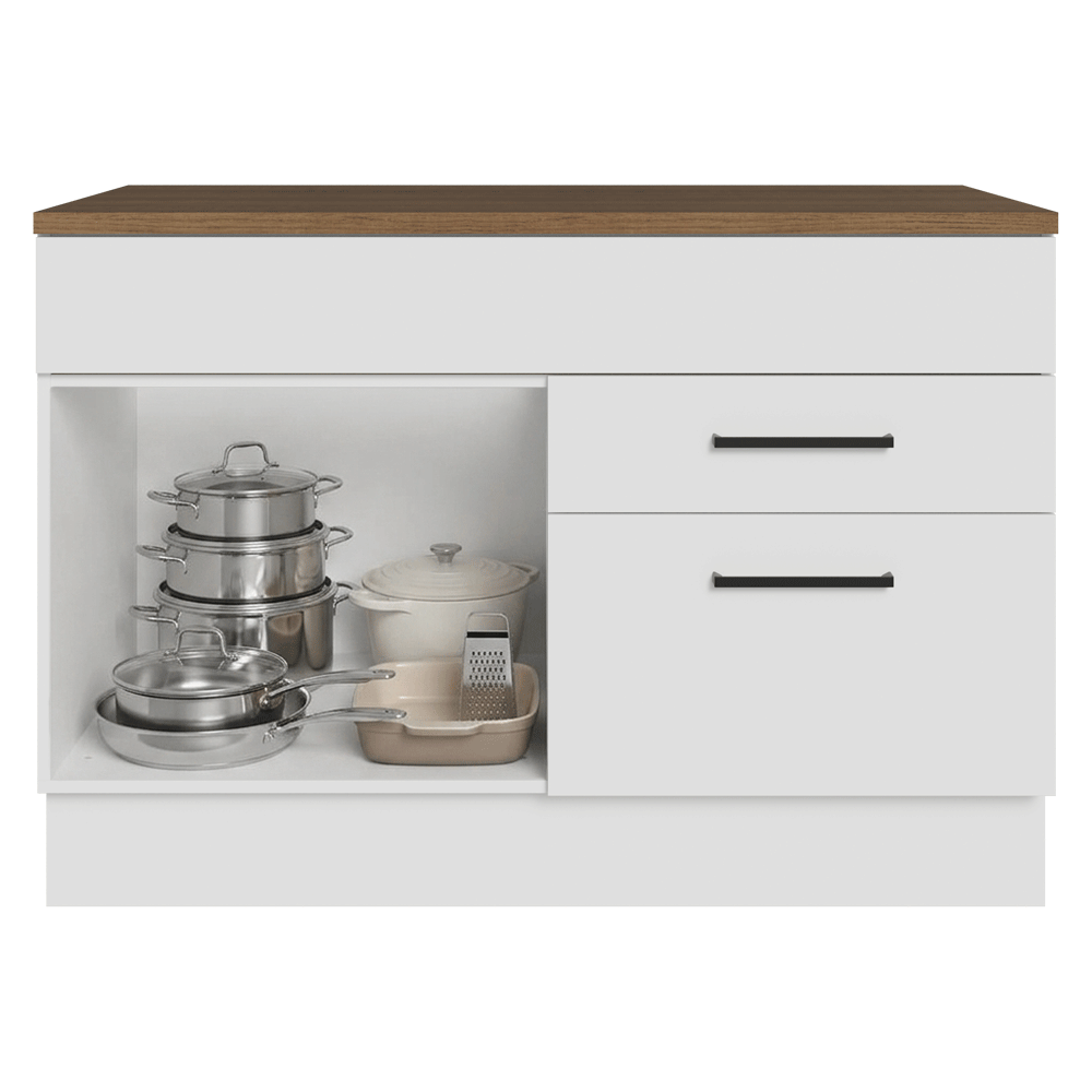 Balcão de Cozinha 120 cm 2 Portas 1 Gaveta Branco Tampo Rustic Agata Madesa