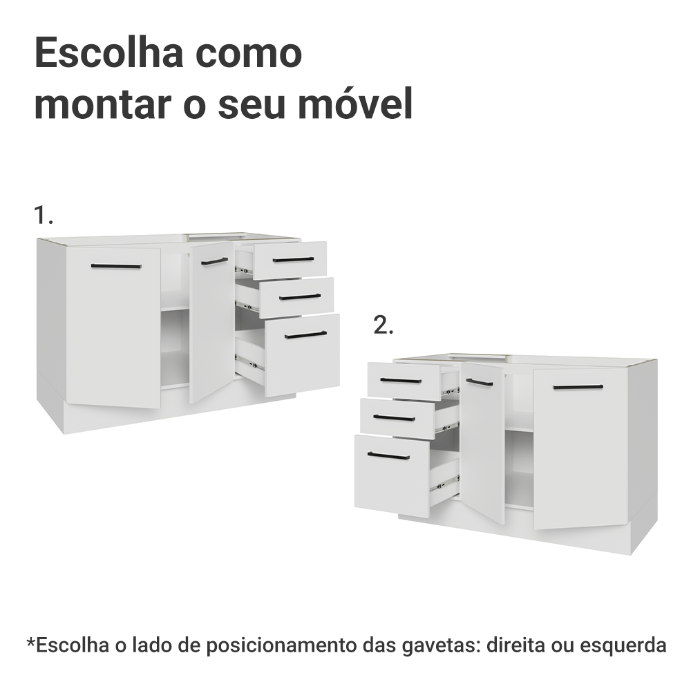 Balcão de Pia Madesa Agata 2 Portas e 3 Gavetas Branco