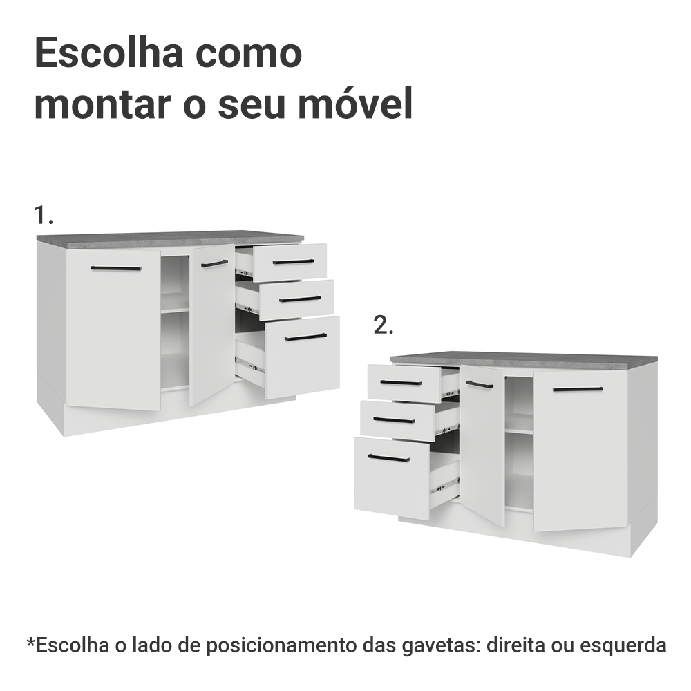 Balcão Cozinha 2 Portas e 3 Gavetas (Com Tampo) Branco Agata Madesa