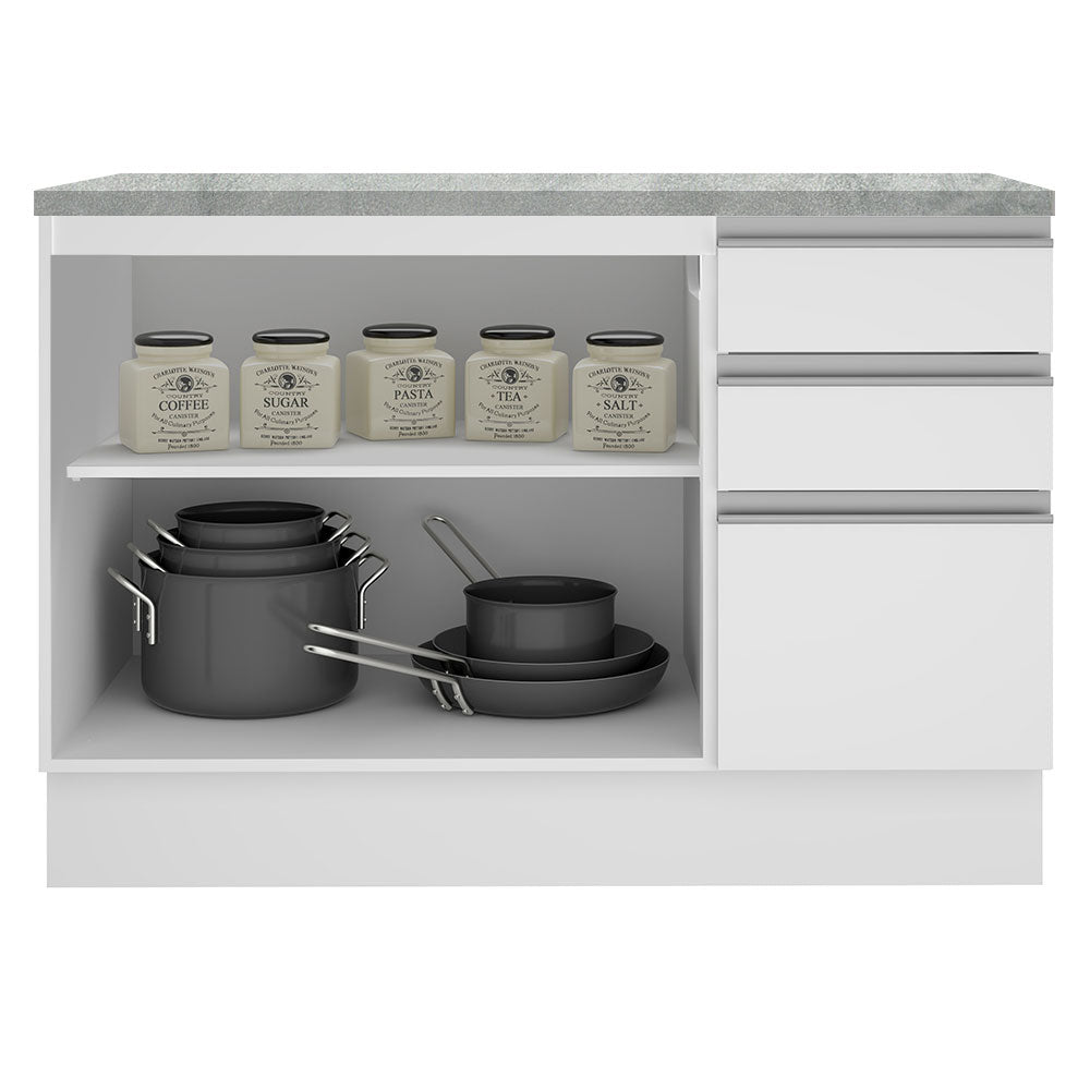 Balcão Madesa Glamy 120 cm 2 Portas e 3 Gavetas (Com Tampo) Branco