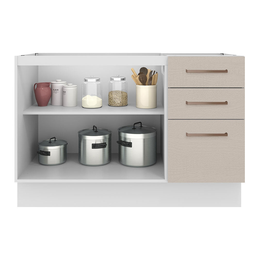 Balcão Gabinete de Pia 2 Portas e 3 Gavetas Branco/Crema Agata Madesa