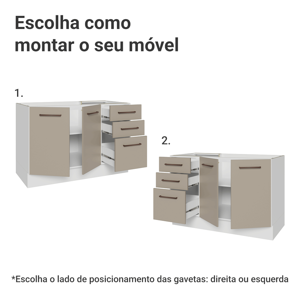 Balcão Gabinete de Pia 2 Portas e 3 Gavetas Branco/Crema Agata Madesa