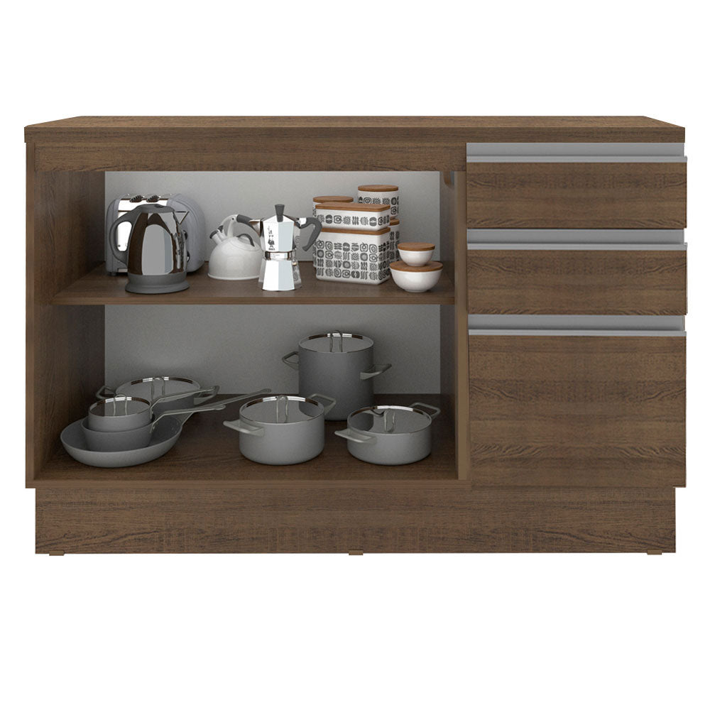 Balcão Madesa Glamy 120 cm 2 Portas e 3 Gavetas (Com Tampo) Rustic