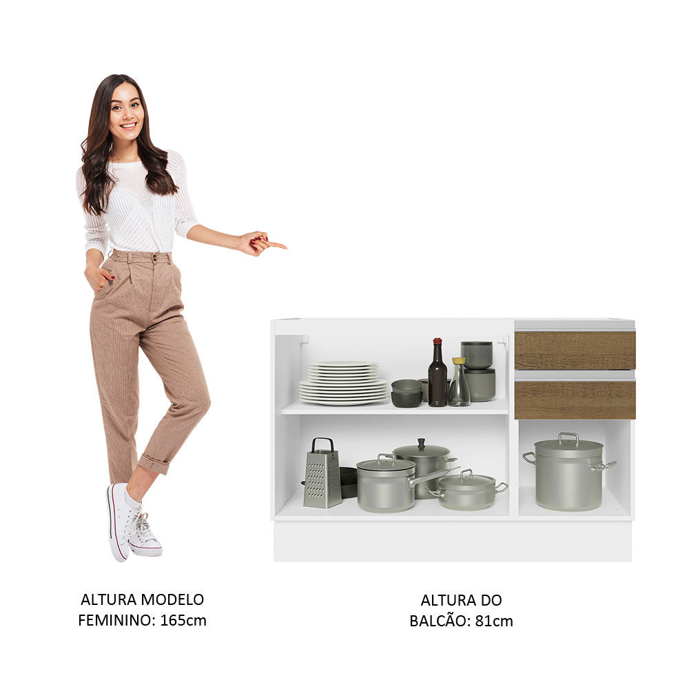 Balcão Gabinete de Pia Madesa Acordes 100% MDF 120 cm 3 Portas e 2 Gavetas Branco/Rustic