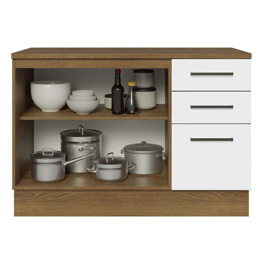 Balcão Cozinha 2 Portas e 3 Gavetas (Com Tampo) Rustic/Branco Agata Madesa