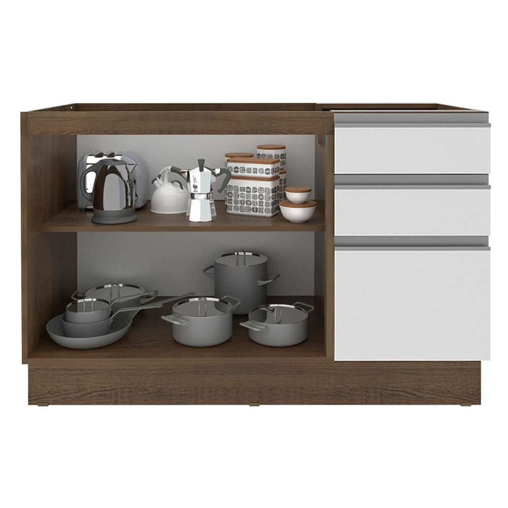 Balcão Gabinete de Pia Madesa Glamy 120 cm 2 Portas e 3 Gavetas (Sem Tampo e Pia) Rustic/Branco