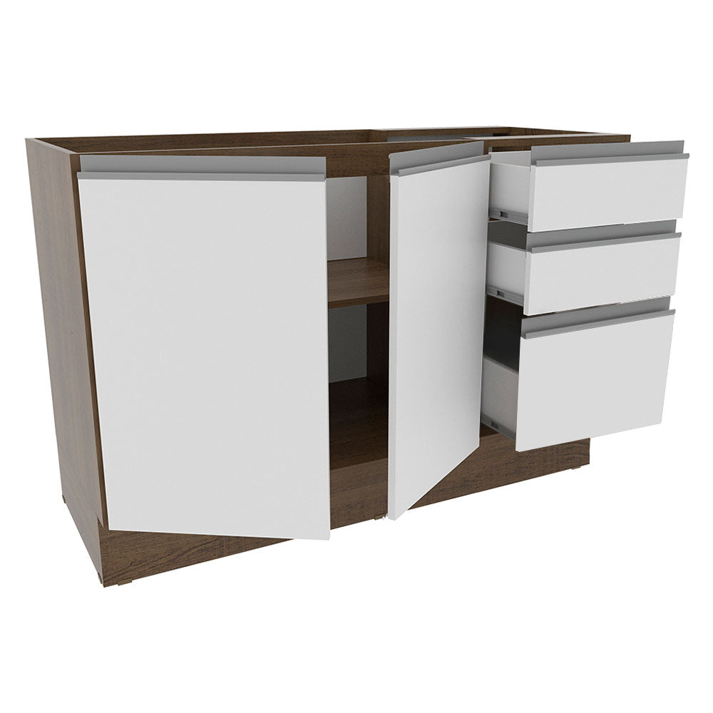Balcão Gabinete de Pia Madesa Glamy 120 cm 2 Portas e 3 Gavetas (Sem Tampo e Pia) Rustic/Branco